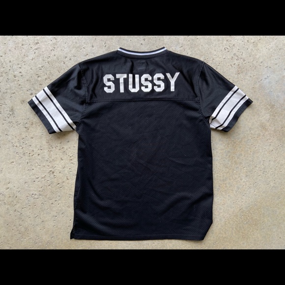 Stussy Short Sleeve Black Mesh Spellout Jersey - Picture 4 of 7